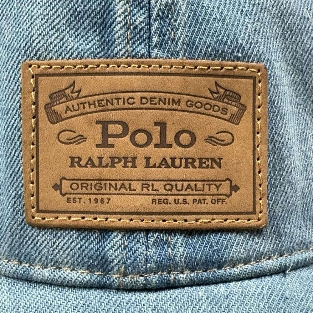 Polo Country Denim Leather Patch Trucker Hat Mens Blue Mesh Cap Ralph Lauren - Picture 3 of 14